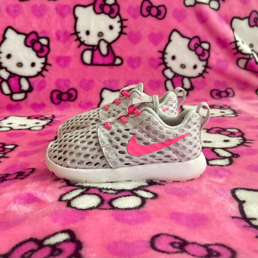 Nike Gray and Pink Velcro Sneakers with Breathable Mesh